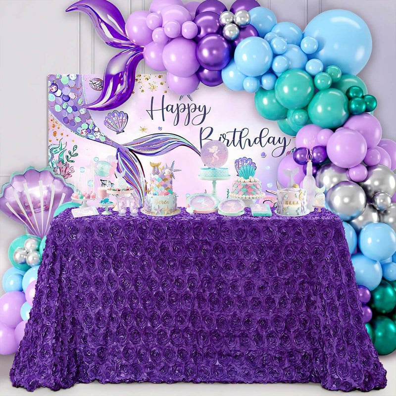 B.Cool B-COOL Purple Rosette Tablecloth 60x102 Inch Satin 3D Floralr Romantic Party Table Fabeic for Wedding Bridal Shower Birthday Rectangle Table Decoration - Image 5